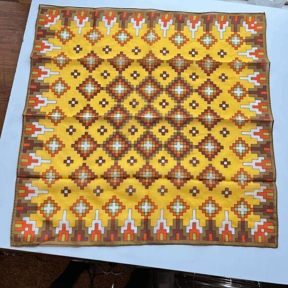 Vintage 70s Nasharr Freres Sheer Geometric Print Scarf, Rolled Edge, 21" - Picture 2 of 8